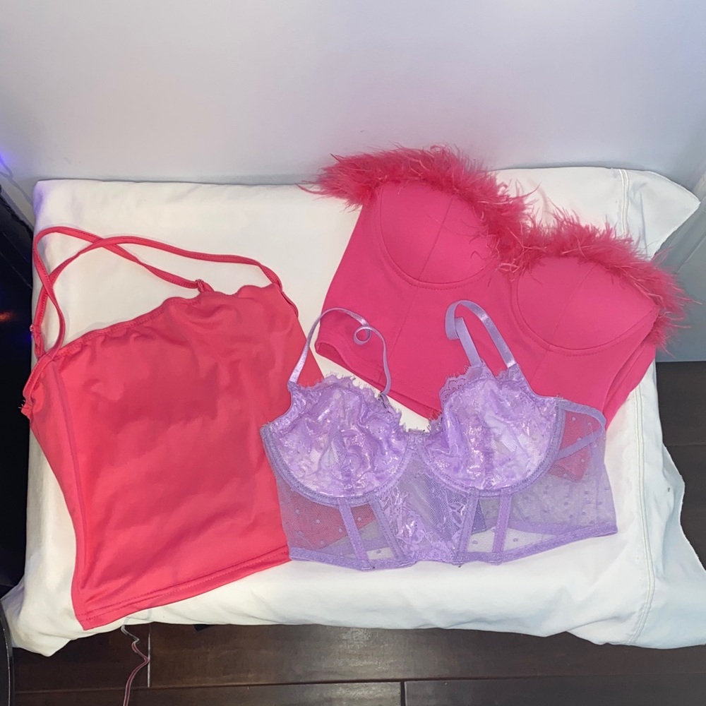 3 Cami / bustier tops sz. S 2 hot pink, 1 lavender cute for the club or bedroom